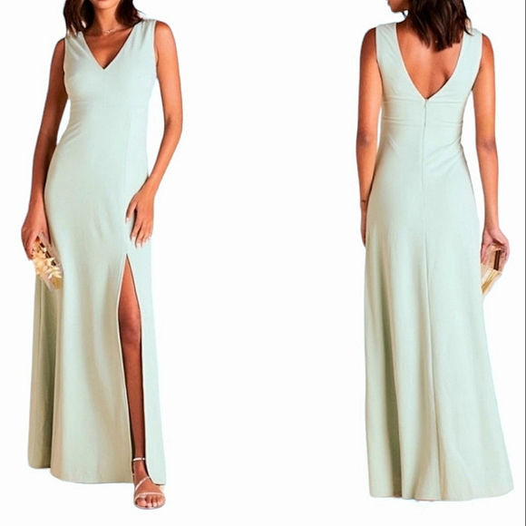 Birdy Grey Dresses & Skirts - Birdy Grey Shamin Sage green long maxi v neck slit bridesmaid dress size L
